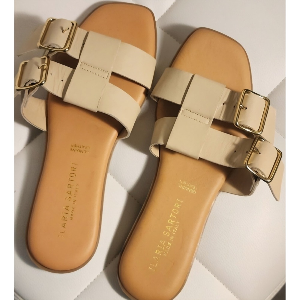 Ilaria Sartori Flat Slide Sandals Sz 9 Beige Made In Italy‎ Genuine Leather - Picture 7 of 7